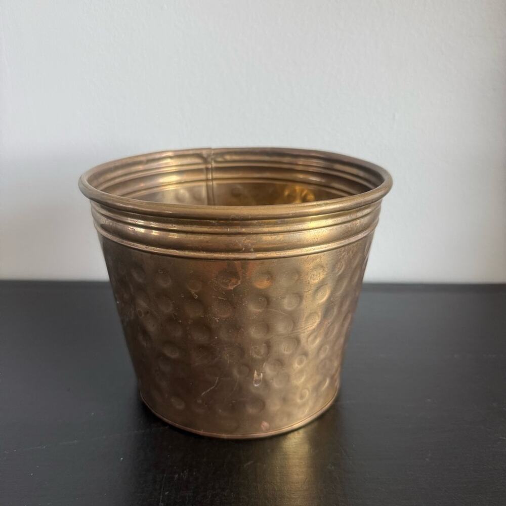 Vintage Solid Brass Cache Pot Gold MCM Planter VTG Decoration Decor Small Shelf